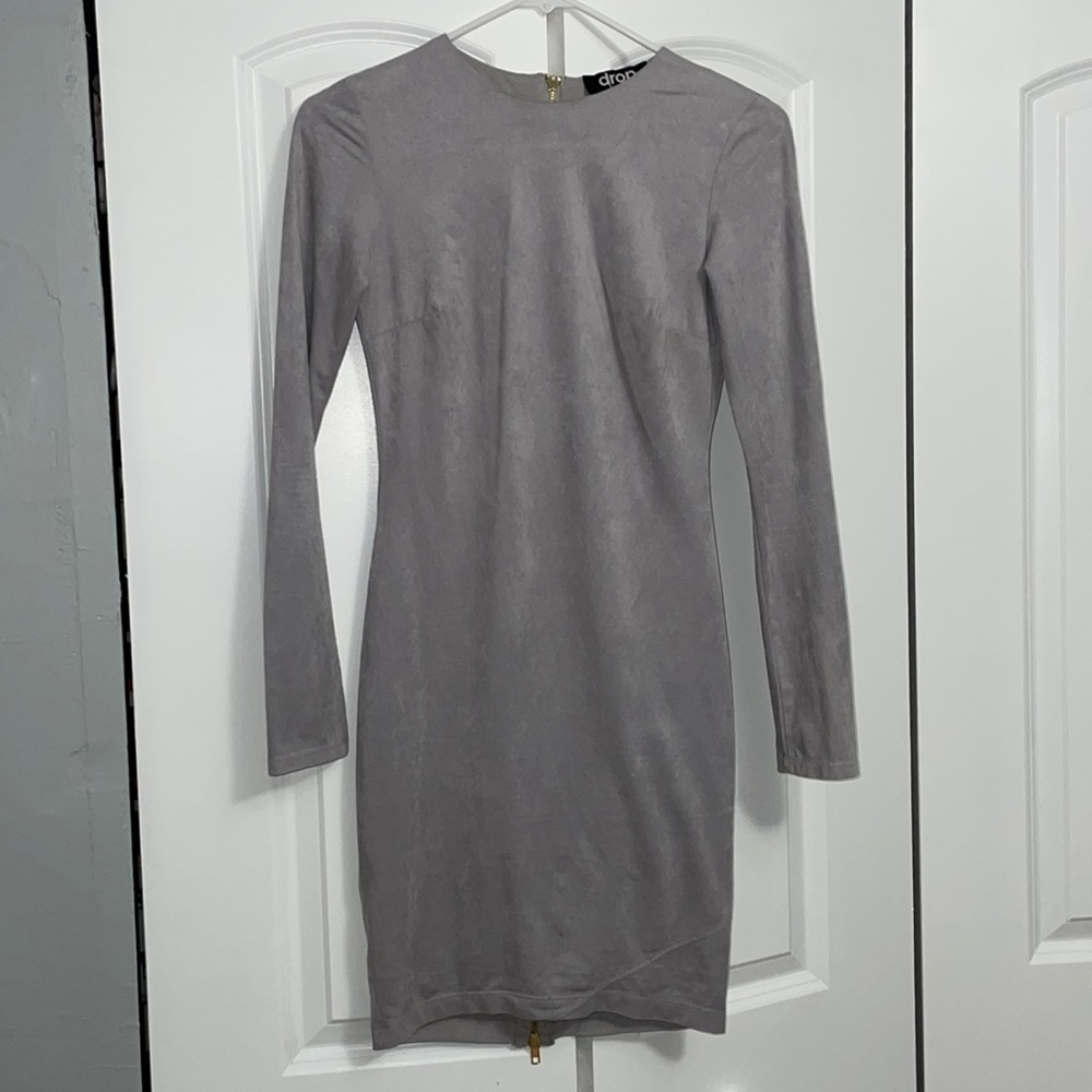 Gray suede long sleeve dress
